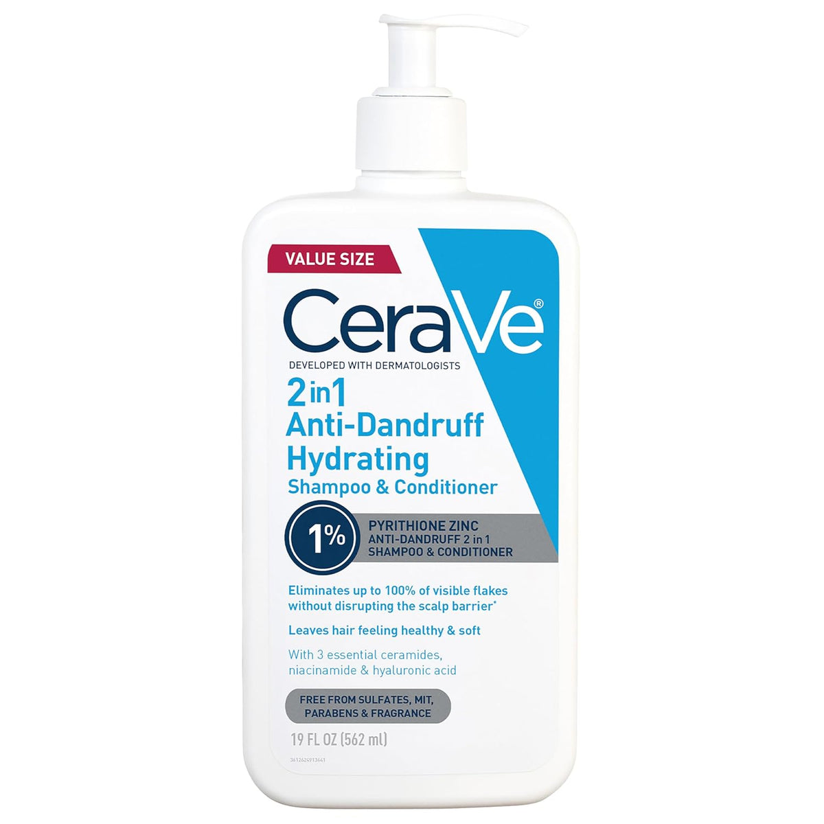 CeraVe 2 In 1 Hydrating Anti Dandruff Shampoo And Conditioner Twin Pack. 1% Pyrithione Zinc Dandruff Treatment Helps Eliminate Dandruff. Color Safe & Sulfate Free. 12 Fl Oz Each (Set of 2)